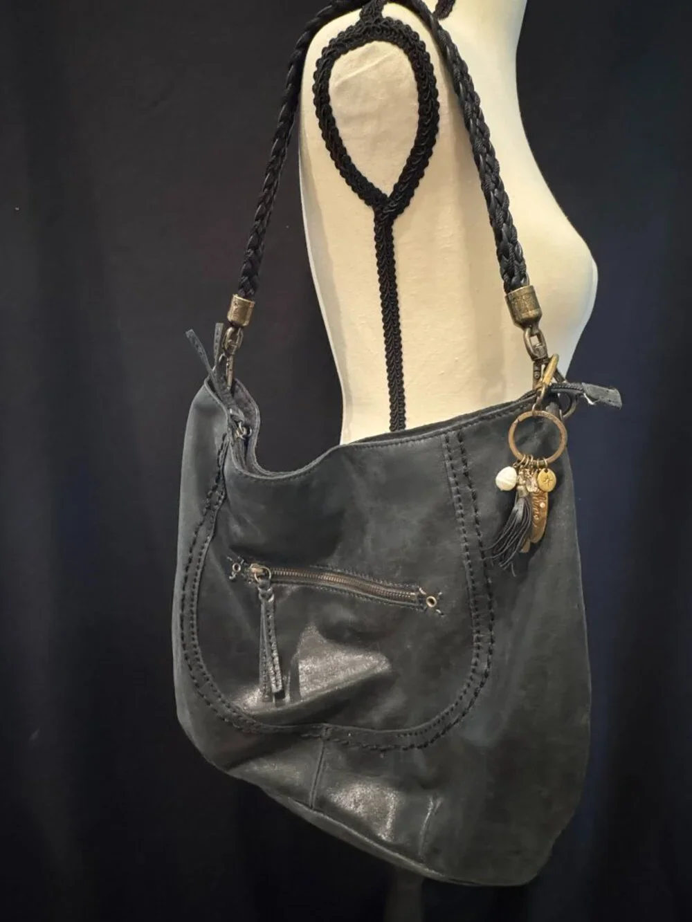 The Sak Black Leather Hobo Shoulder Bag